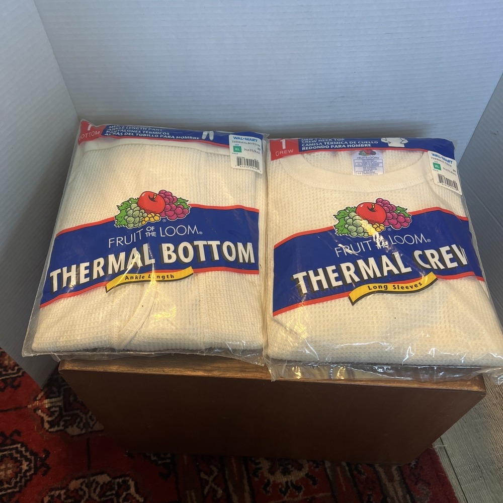 Vtg Fruit Of The Loom Thermal Top & Bottom Set XL White Mens Long Sleeve Ankle